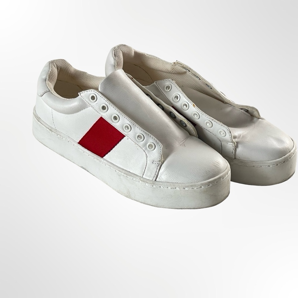 Forever 21 White Sneakers with Red Stripe in size 6